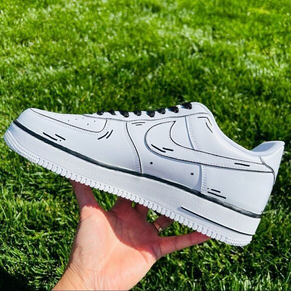 NIKE AIR Force 1 Kid's Custom Black Comic Book Pop Art Sneakers NWB - Picture 3 of 7